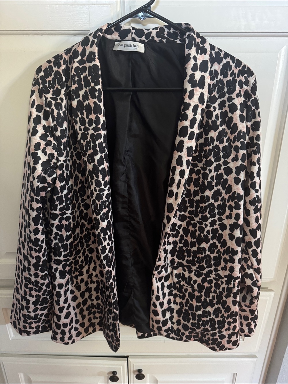Angashion Pink Leopard Print Blazer Jacket